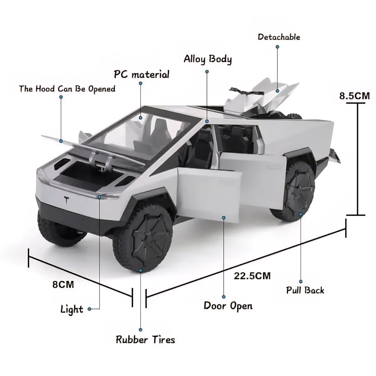 Tesla Cybertruck Model Collection Enthusiasts Toy Pull Back Pick-Up Truck with Sound and Light Toys for Kids Gift