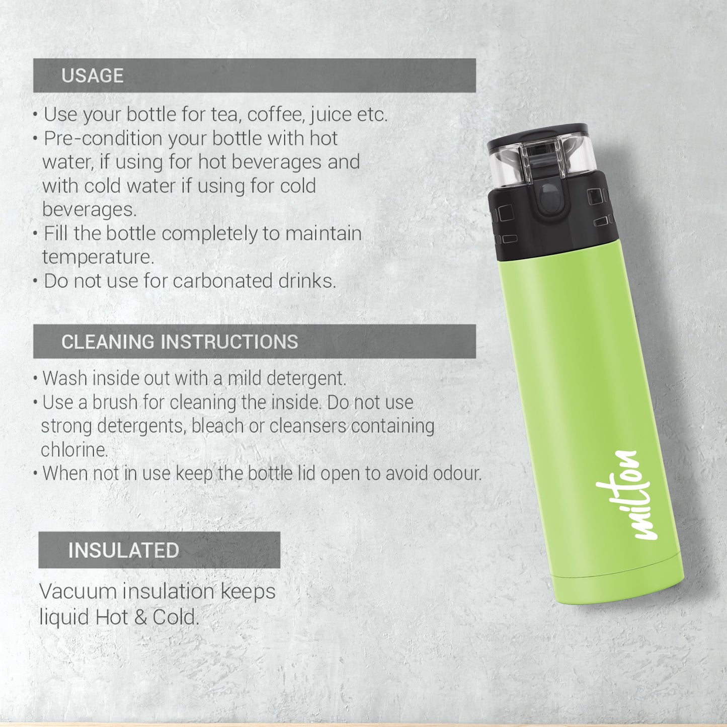 Atlantis Thermosteel Water Bottle (Milton)Leak-proof design & is easy to maintain