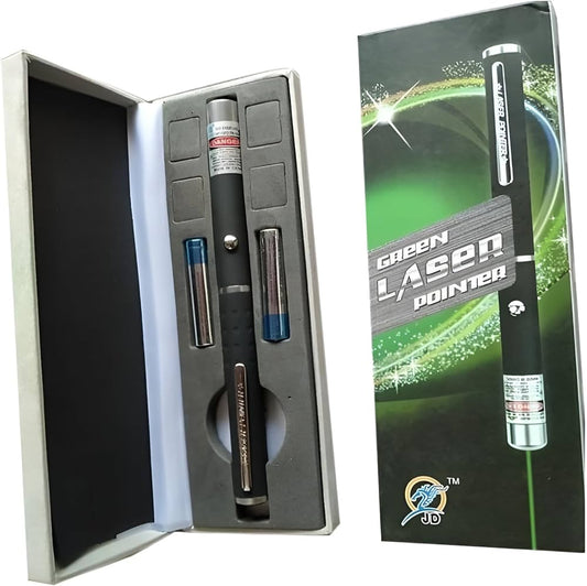 Green laser pointer. It is commonly used for presentations, astronomy, and lectures due to its visibility, even over long distances.