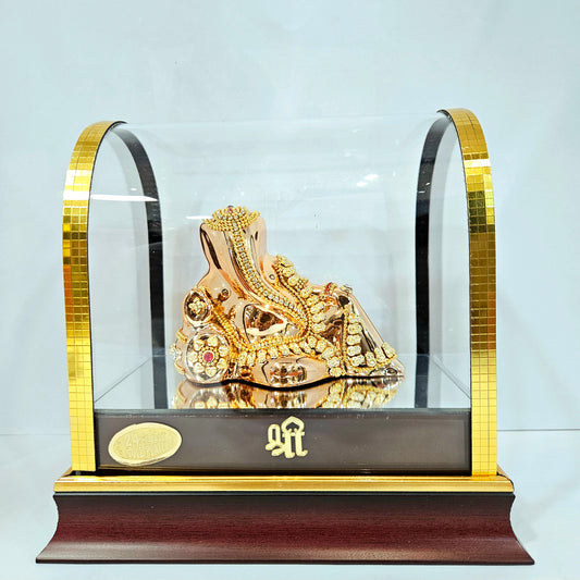 Imported 24carat Gold Plated Cabin Idol with stones Decorated of Ganesha with Full Decorate for Puja Room Or Home Decor