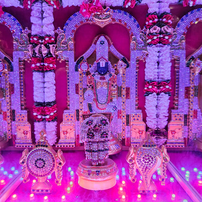 Tirupati Venkateswara Swamy,Tilak, shank&Chakra decorated with attractive stones,slokam & multi colour lighting Cabin idol perfect for Marriage gifting,house warming