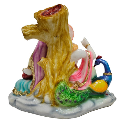Polyresin Radha Krishna murti features a colorful pink and yellow attire with gold-toned detailing idol Statue showpiece Figurine