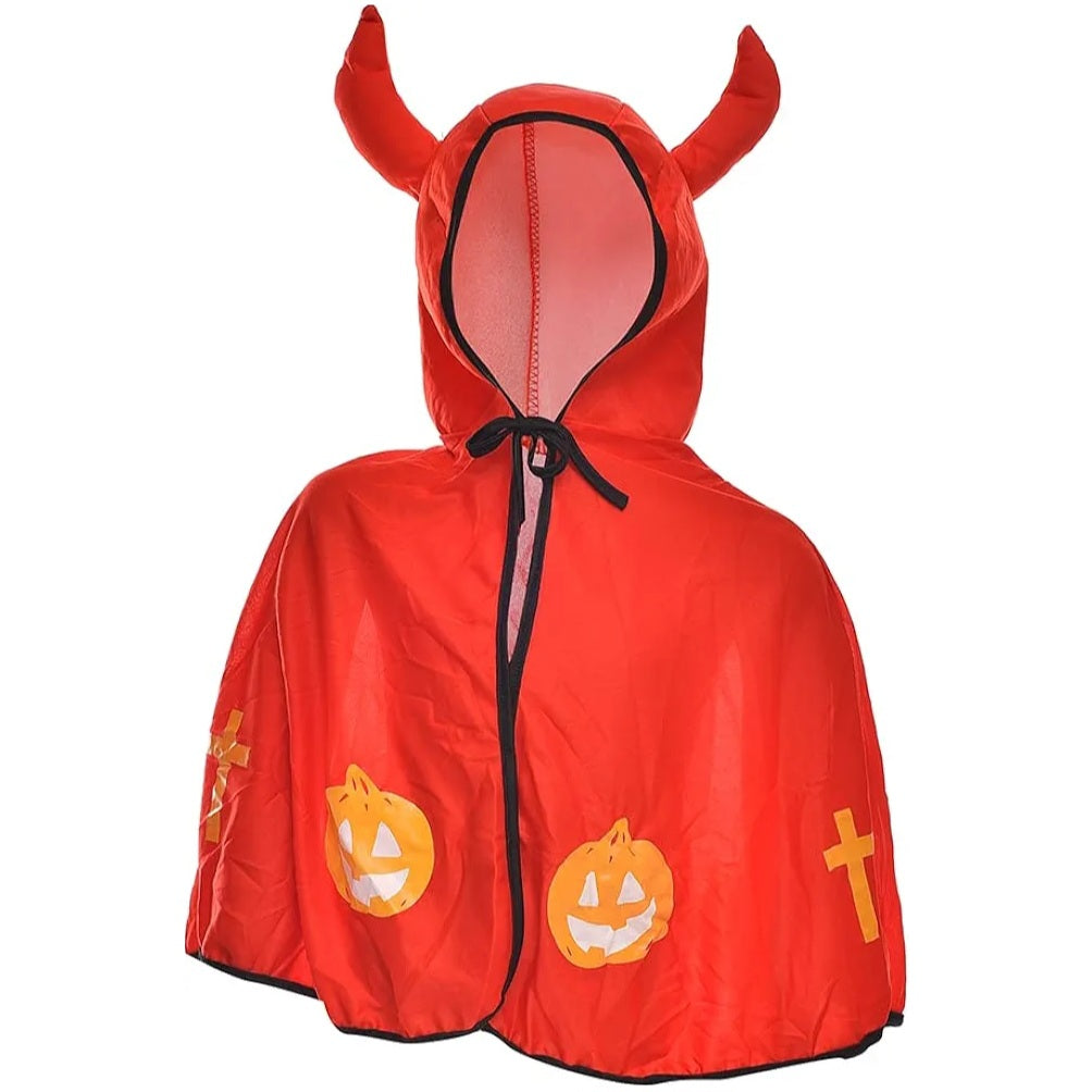 Fabric Cape With Two Horns Design For Halloween Decorations - Red