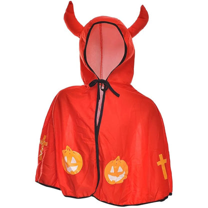 Fabric Cape With Two Horns Design For Halloween Decorations - Red