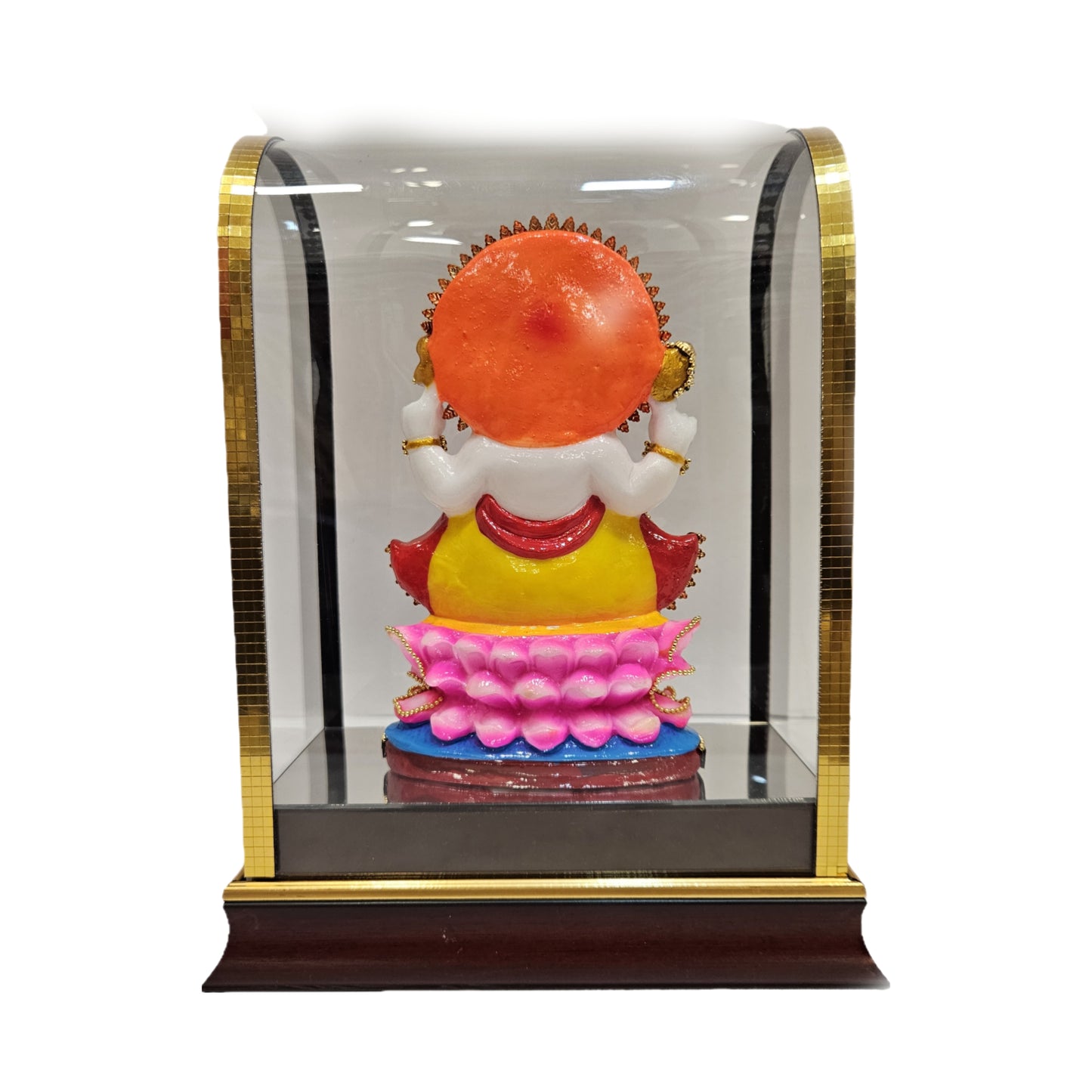 24 carats gold plated vinayaka Idol in transparent protective cabin with attractive decorative stones designed Statue Showpiece