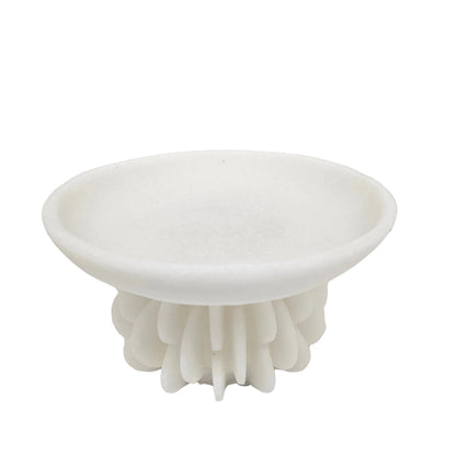 Handcrafted White Ruffle Bowl Scallop Decorative Bowl | White Stone Fruit Bowl | Fluted Catchall Centerpiece for Table Décor