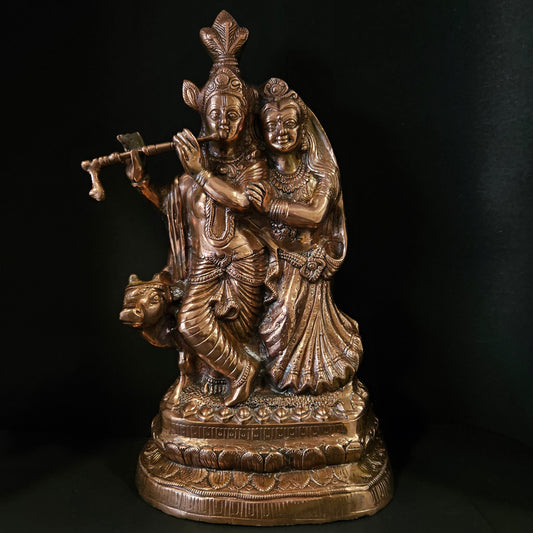 Handicraft Radha Krishna Copper Idol Statue Showpiece Figurine for home & Pooja room