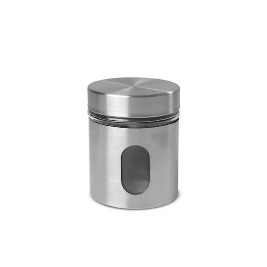 Stainless Steel and Glass Canister Set, 6 Pieces, with Rack for Spices or Grains, Kitchen Organisation