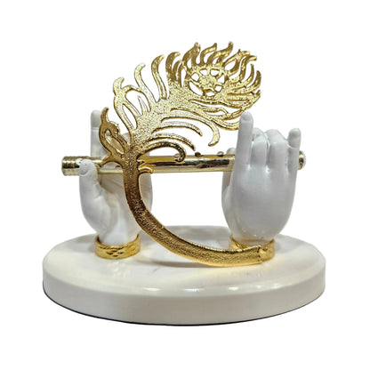 Lord Krishna Hand Idol with Flute,Face and Peacock|Statue for Gifting Home Decorative Showpiece