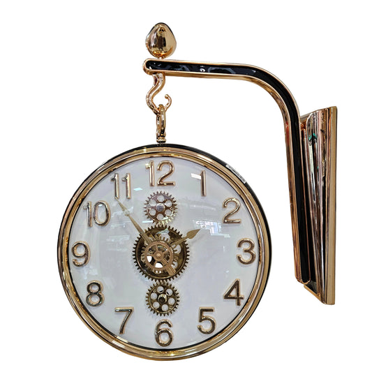 Silent Hanging Double Sided Wall Clock Two Faces Moving Gear Stylish Analog & Roman numerals Analog Latest Wall Clock station Clock for Hallway Office & Home Decor