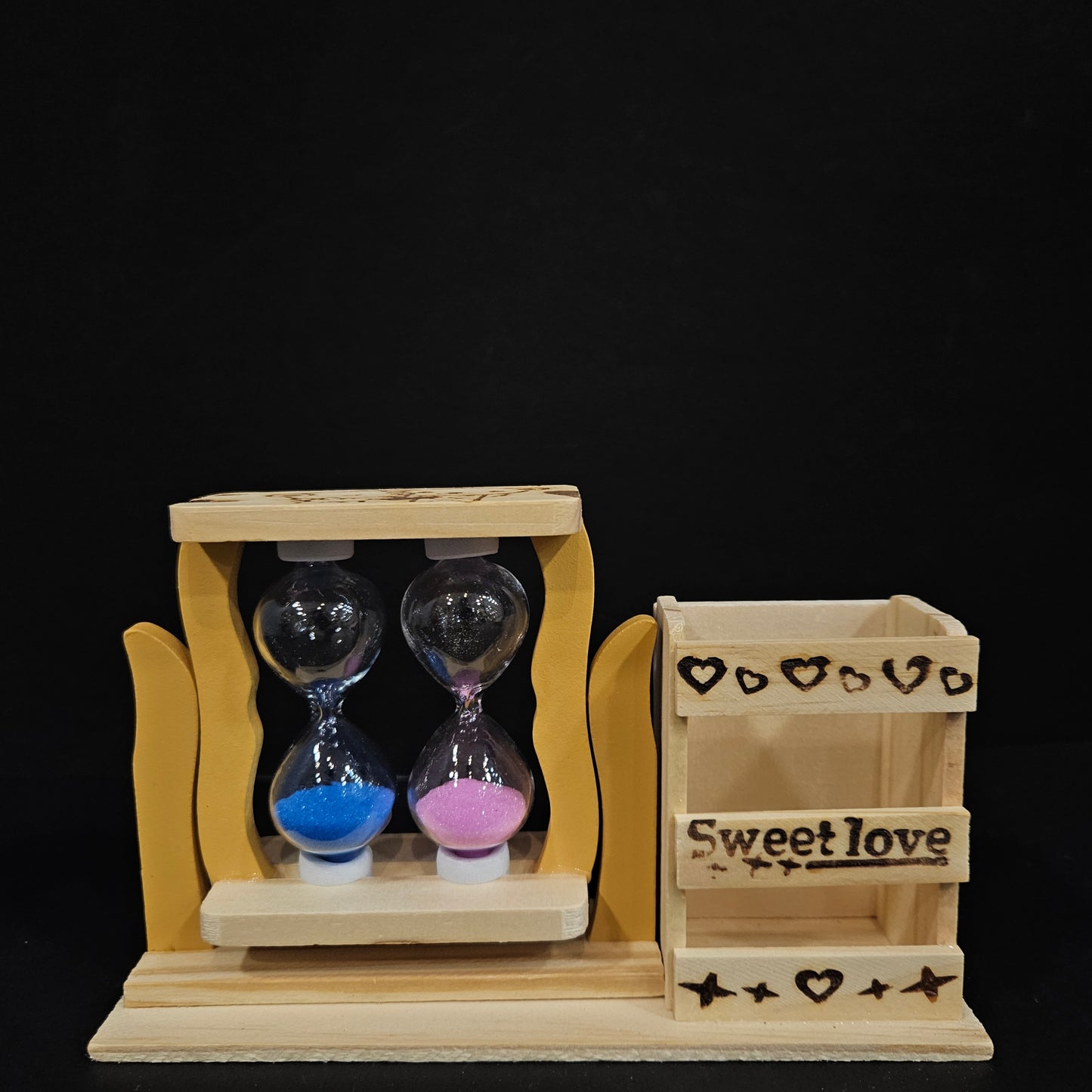 Handcrafted wooden penstand with sand Timers for Office/ table decor
