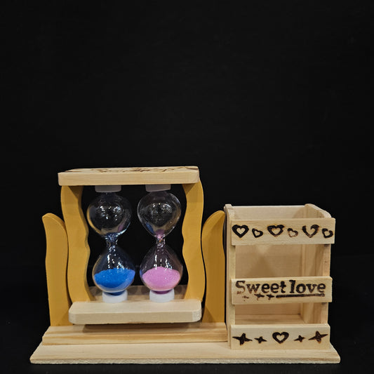 Handcrafted wooden penstand with sand Timers for Office/ table decor