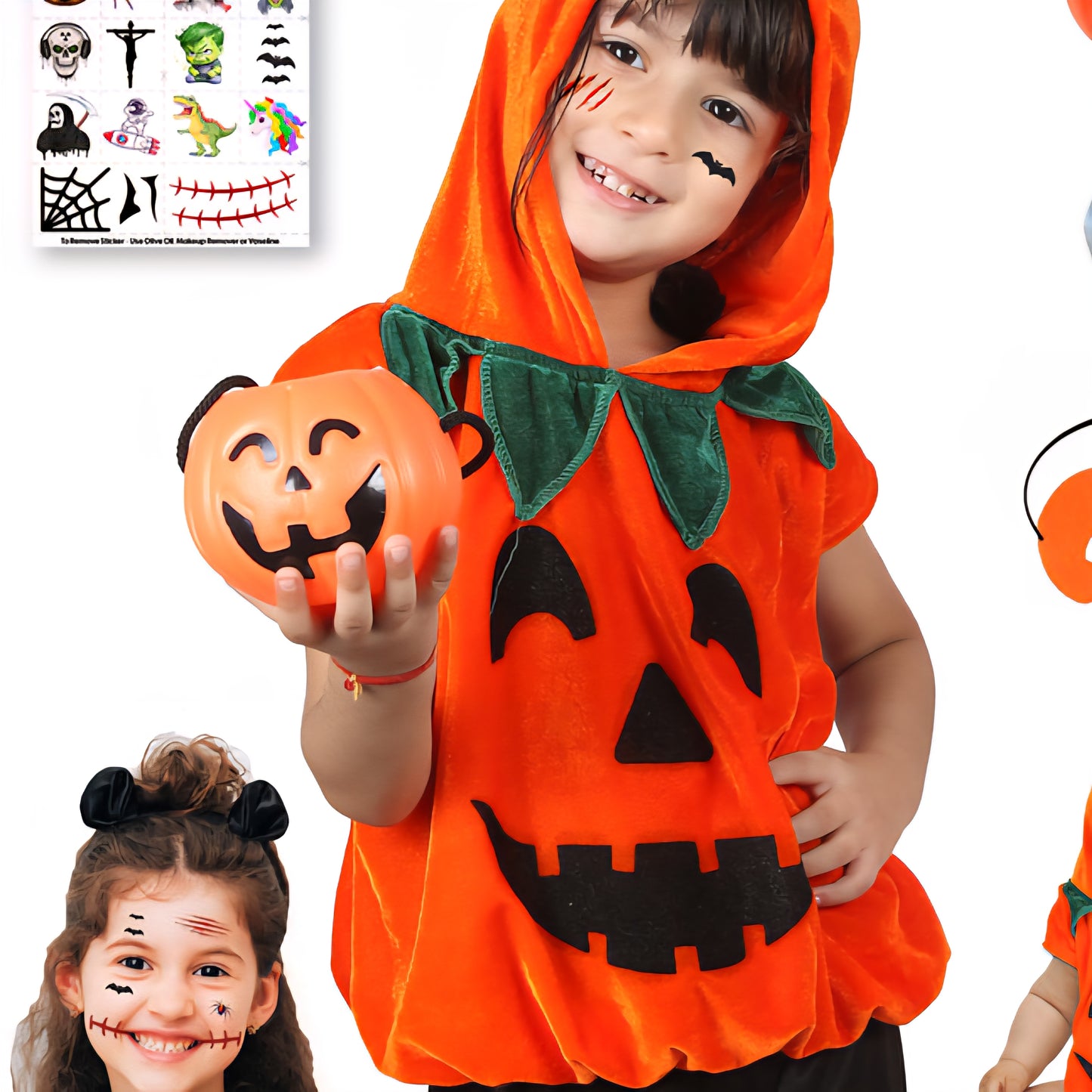 Kids Pumpkin Print Hooded for kids from 3-4 years old Halloween Costume Party