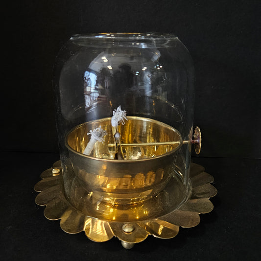 Oil Lamp with Gold Base,Decorative Candle Holder Akhand Jyoti Oil Diya with Clear Glass Cover | Rotating Lifting Wick | Perfect for Spiritual Decor, Hindu Rituals, Diwali Festive Gifts