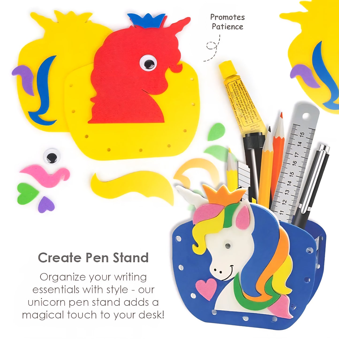 Unicorn Craft Kit 3-in-1 EVA DIY Kit | Create Pen Stand, Wind Chime & Eye Mask | Art & Craft Activity for Kids, Men & Women | Toy for Ages 5+