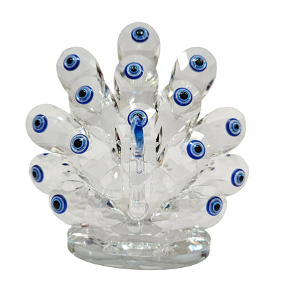 Crystal Peacock Showpiece| Evil Eye Crystal Peacock for Home Decor | Peacock Transparent Glass Showpiece Unique & Fancy Glass Peacock Showpeice