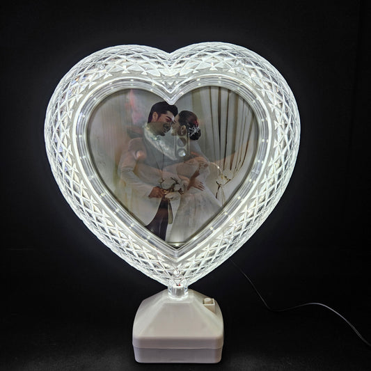 White Heart Shaped Crystal designed Photo Frame with Button Operated for gifting purpose/couple gifting