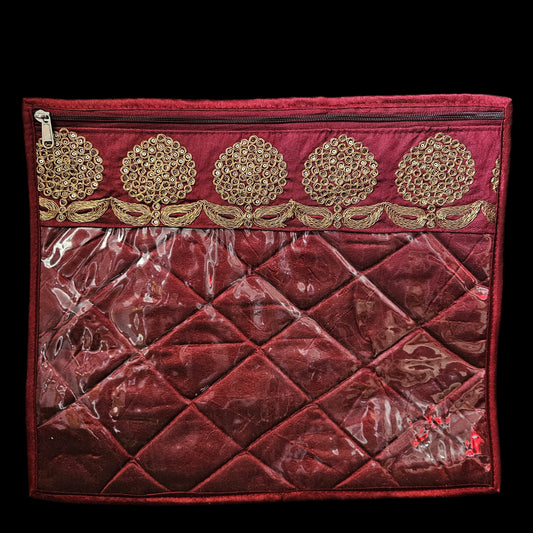 Classy embroidery Designer Transparent Zipper Saree storage bag