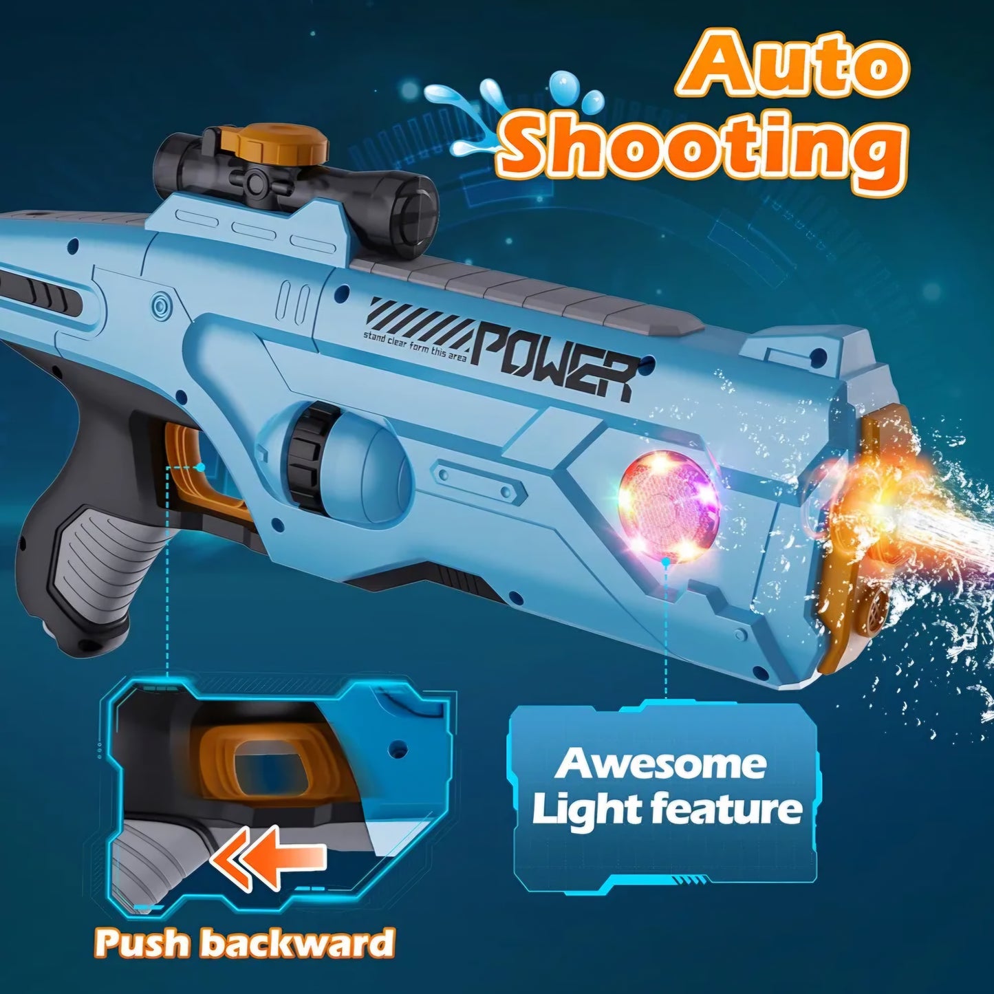 Electric Water Gun for Adults Kids,High Powered Water Blasts with Light,Powerful Automatic Squirt Gun, Auto Refill Long Range,Pool Party Swimming Outdoor Summer Toy Game for Boy Girl