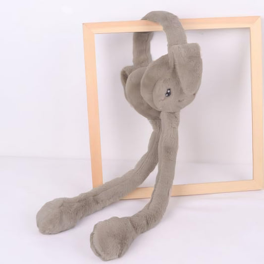 Plush elephant legs with a small elephant head on a white background