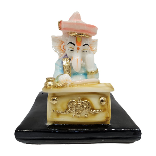 Ganpati Bappa Sitting with Table & Mushak/chuha Idol(Ganesh Multicolor Unbreakable Radium God Stand for Home Decor/car Dashboard/Temple Puja/Office Table Idol