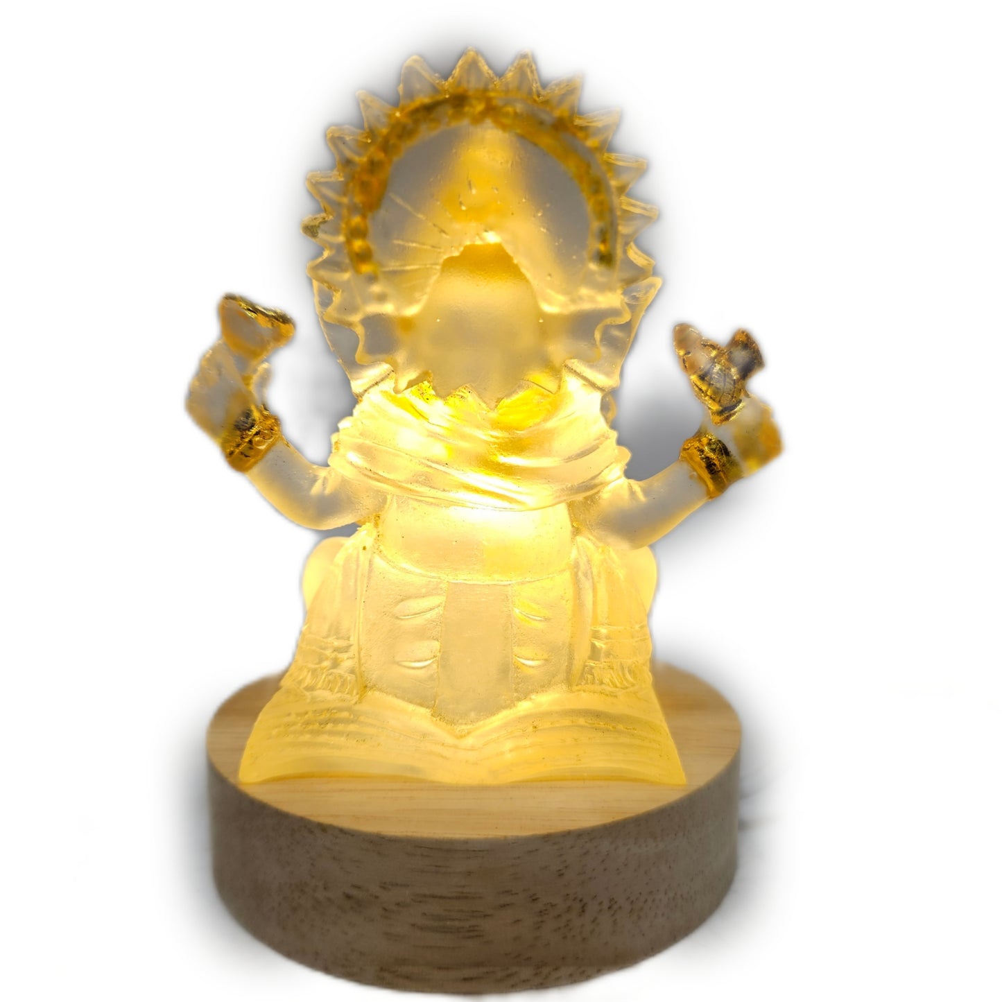 Crystal-finish Resin Lord Ganesha LED Night Lamp, a decorative spiritual showpiece featuring intricate gold-leaf detailing