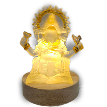 Crystal-finish Resin Lord Ganesha LED Night Lamp, a decorative spiritual showpiece featuring intricate gold-leaf detailing