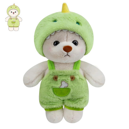Teddy Bear Stuffed Animal, Small Cute Teddy Bear Plush Toys Transformable Plushies with Clothes Hat(Green Dinosaur