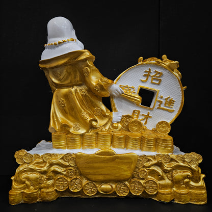 Charming Golden Laughing Buddha Statue – Hand-Painted Resin Figurine for Prosperity, Happiness, and Home Office Living Room Decor for Diwali