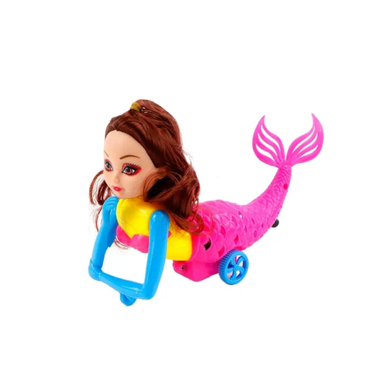 Children's Hot Pull String Princess Mermaid Toy Car with Lights perfect for kids return gifting