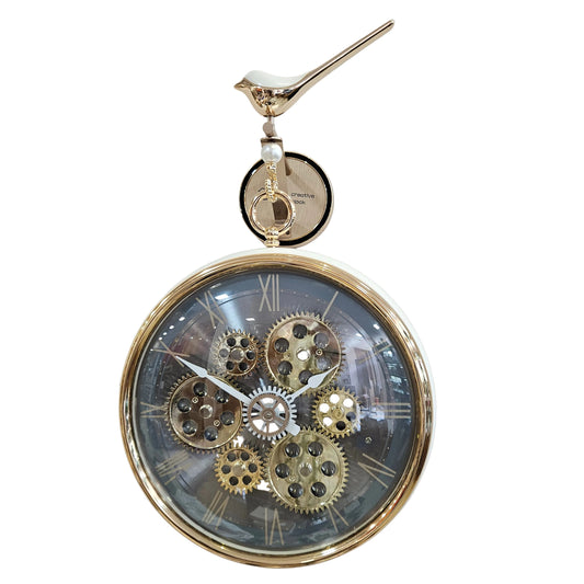 Luxury Double-Sided Wall Clock | Steampunk Gear & Bird Accent for Premium Home Decor