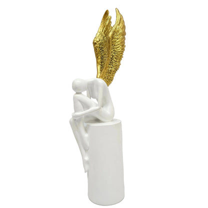Golden Wings White Angel Sculpture for Home/Office Decor