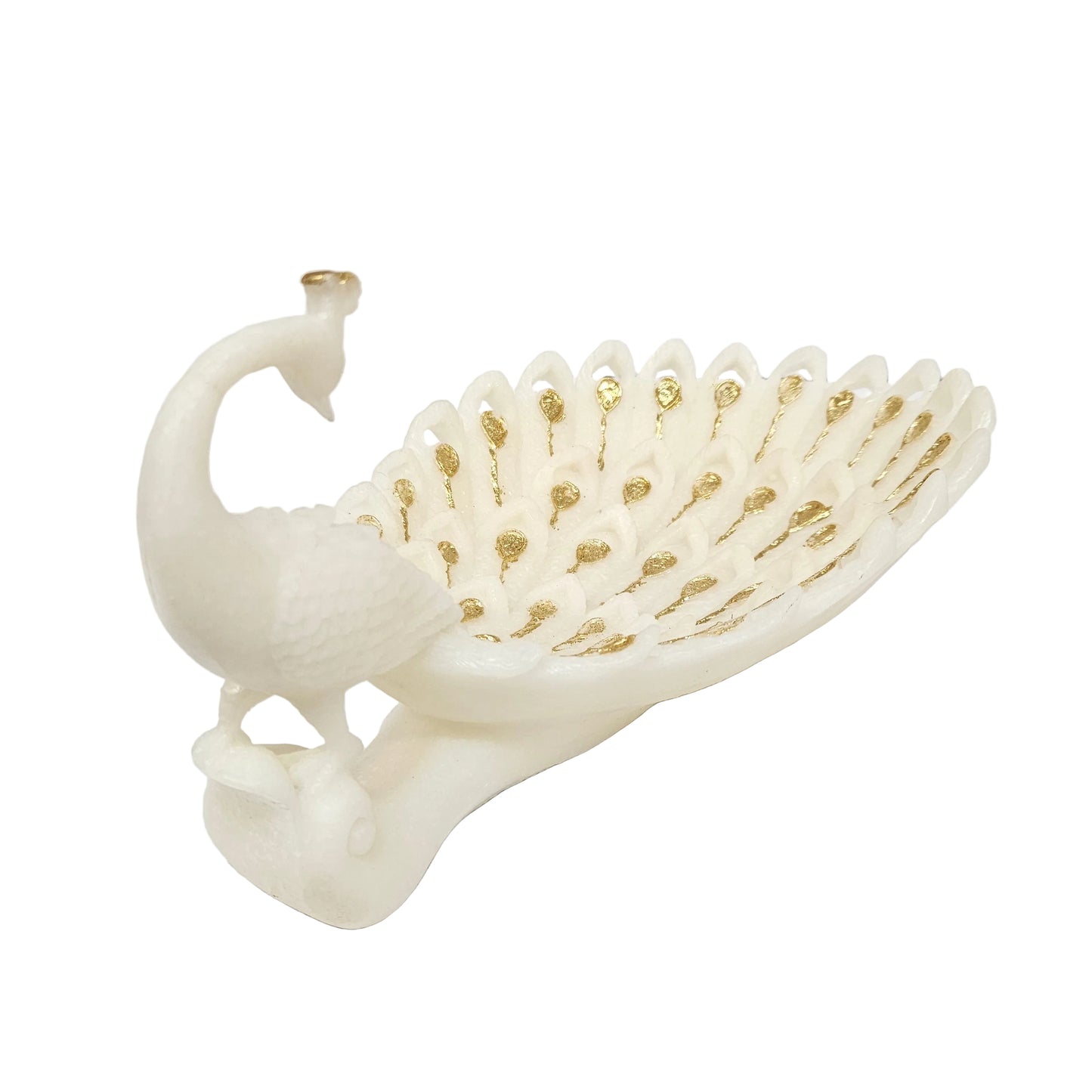 Peacock figurine - gold-toned feather work accented decorative tray Showpiece for Table decor