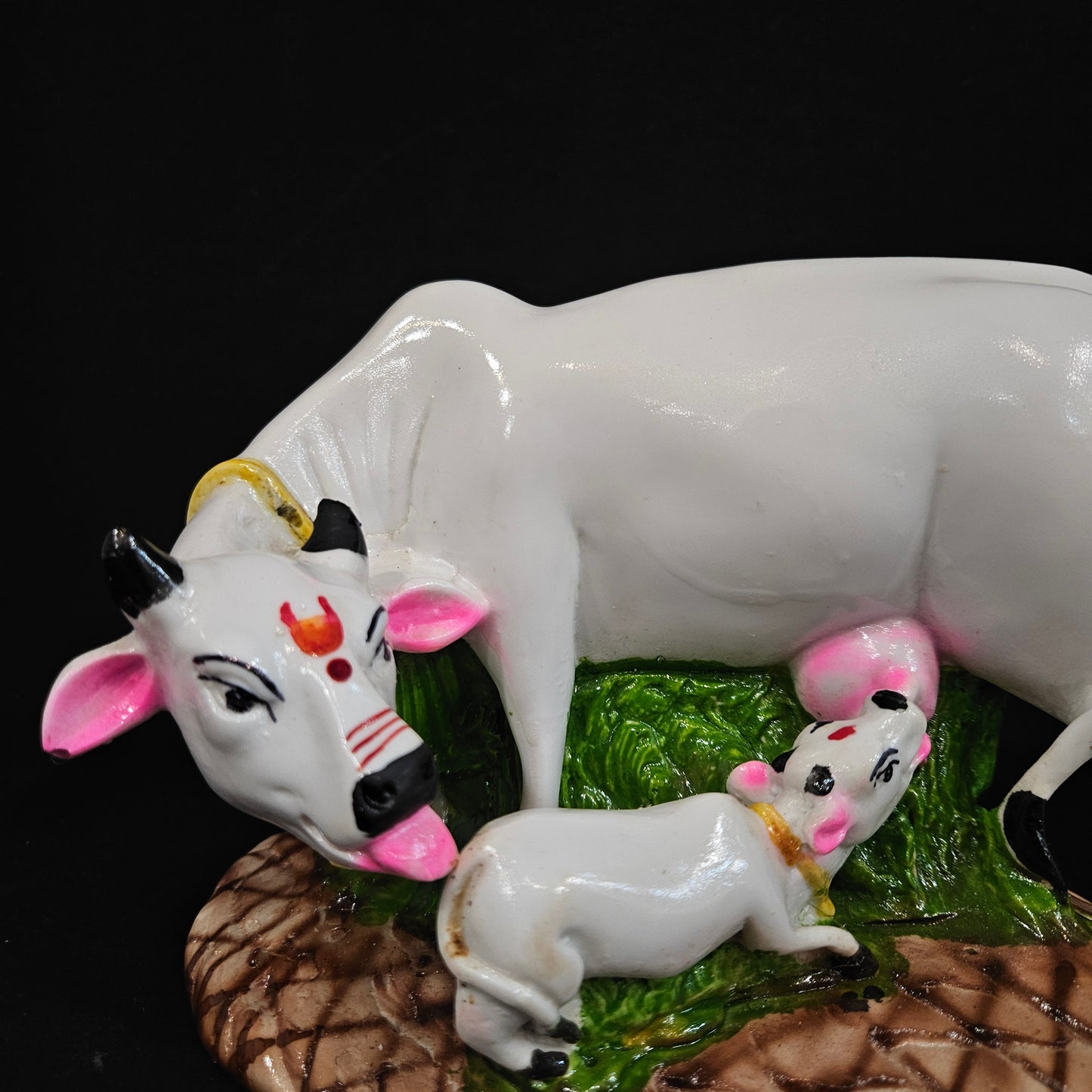 Cow With Calf Statue in Marble Dust, 9CM Holy Cow Idol, Showpiece for Home Decor, Handmade Divine Cow, Mother Cow with Baby Calf, kamdhenu