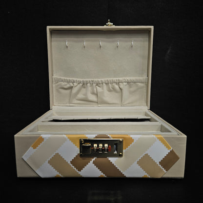 Portable Jewellery Organiser with Number Protected Locking System Rings, Earring Bangles, Pendant Haram & Malai Mirror Vanity Box
