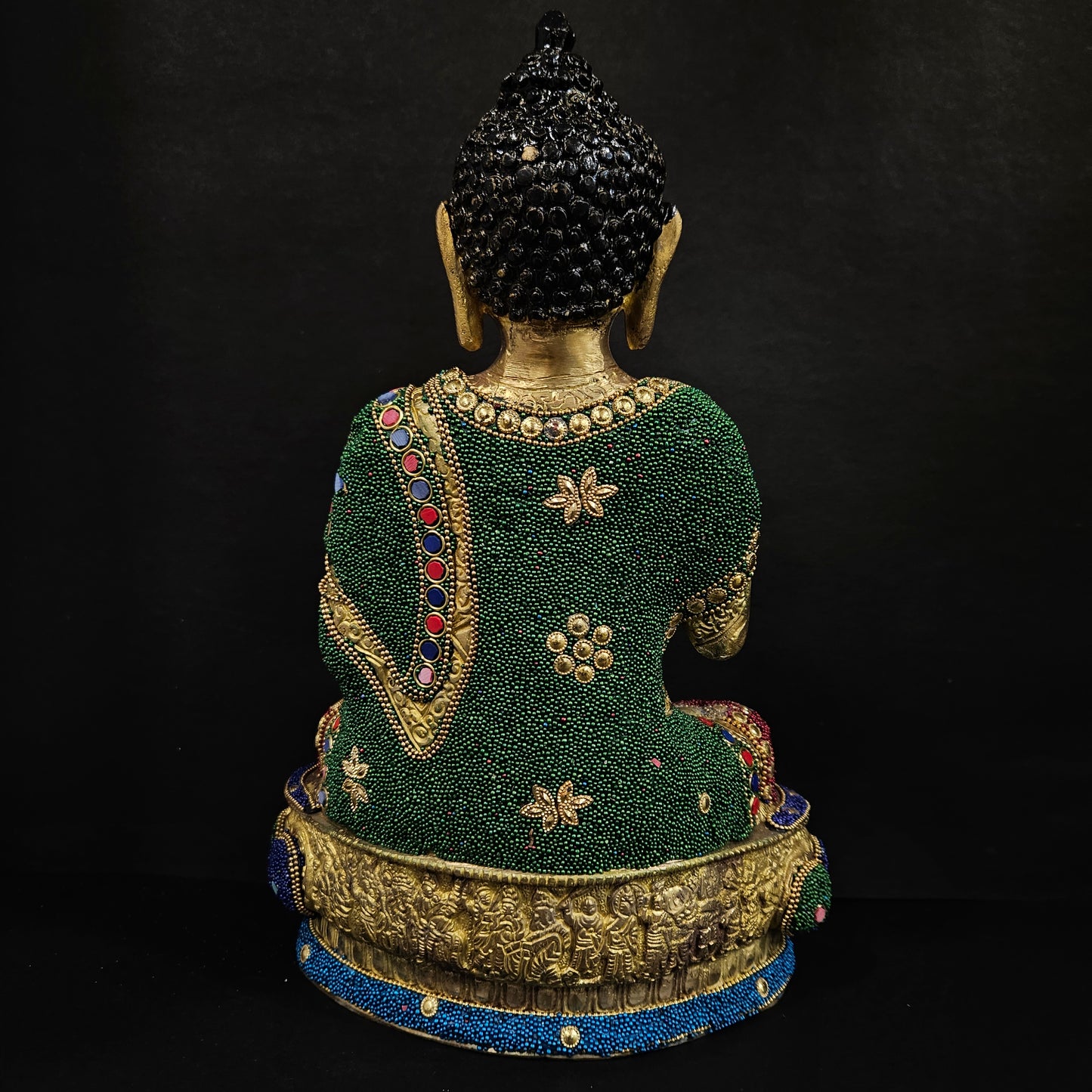 India Tibetan Buddhist Lord Buddha Decorated with Inlay Pearls Brass Statue with Inlay Work God idol