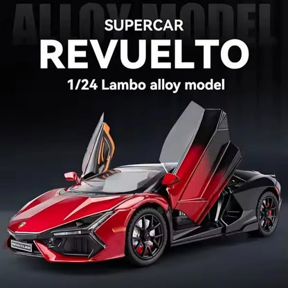 Lamborghini Revuelto Diecast Metal Pull Back Car – 4 Openable Doors with Sound & Light | Perfect Toy Decoration & Gift for Kids