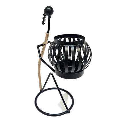 Modern Metal Tealight Candle Holder Black Decorative Candle Stand for Home Décor | Tabletop & Wall Hanging Diya Holder | Festive & Living Room Decoration
