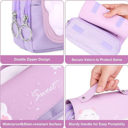 School Pencil Case, Kitten Pencil Case, Pencil Case with Flap, for Girls Boys Teens Students Adults (Purple)