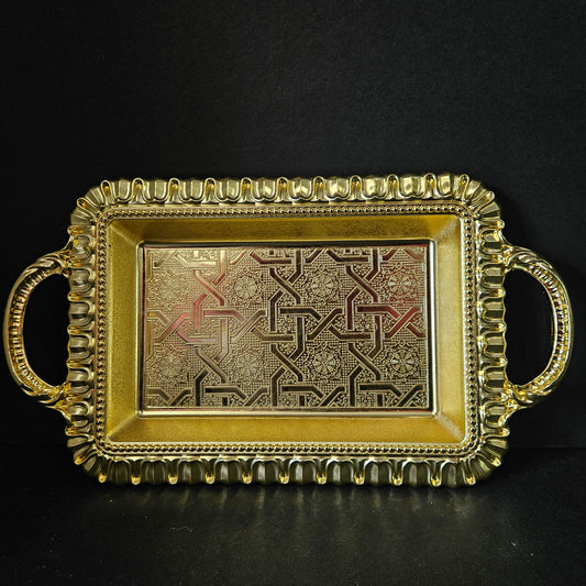 Gold coloured Rectangular Antique Designer Hand Etched Decorative Tray Centerpiece Serving Plate for Home Dcor Tableware Flower Decoration
