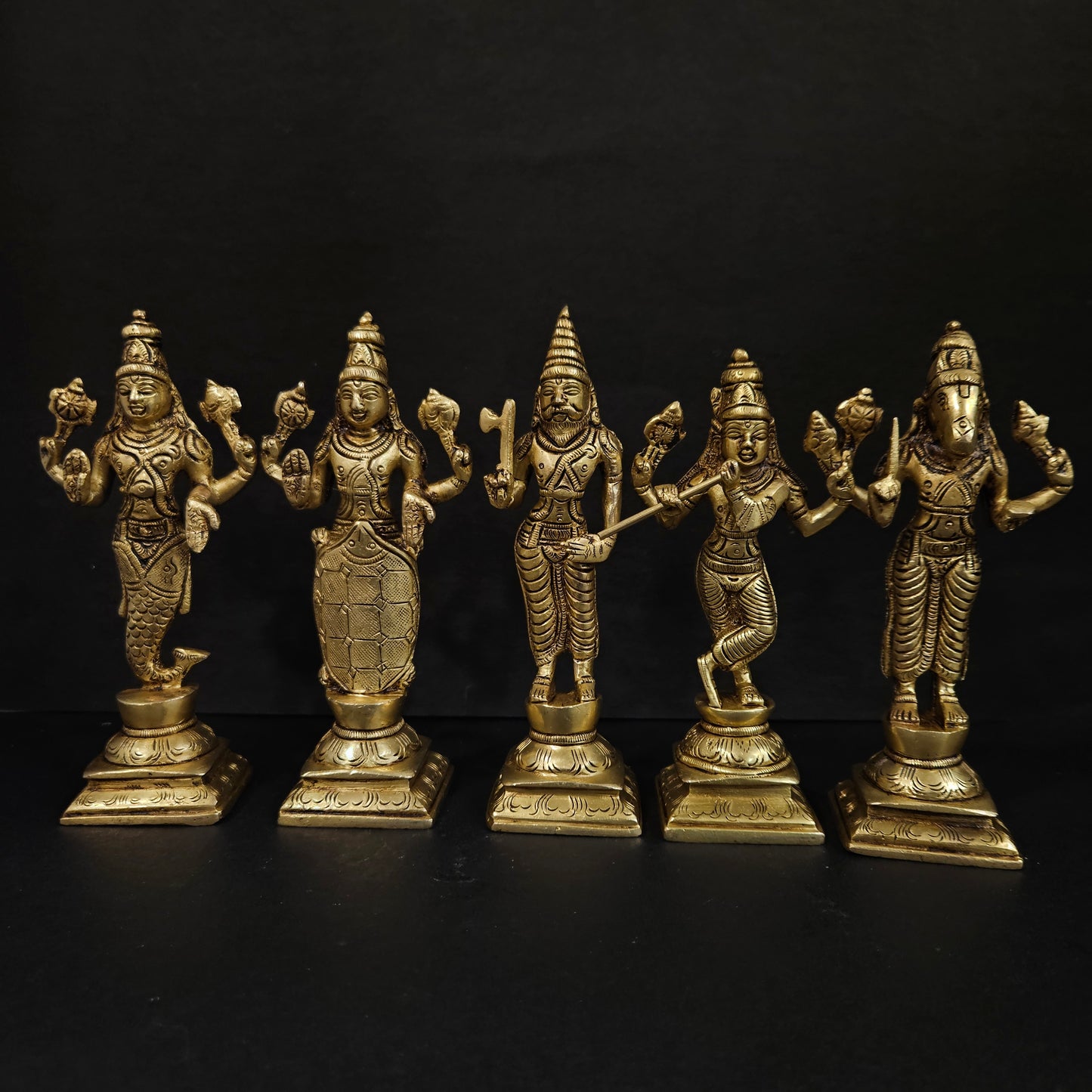 Brass Dashavatara Dasavatharam of Lord Vishnu Statues Ten Incarnations Avatars Idol