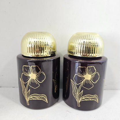 Golden flower the traditional style of 2 pieces glass jars set for dry fruits storage purpose