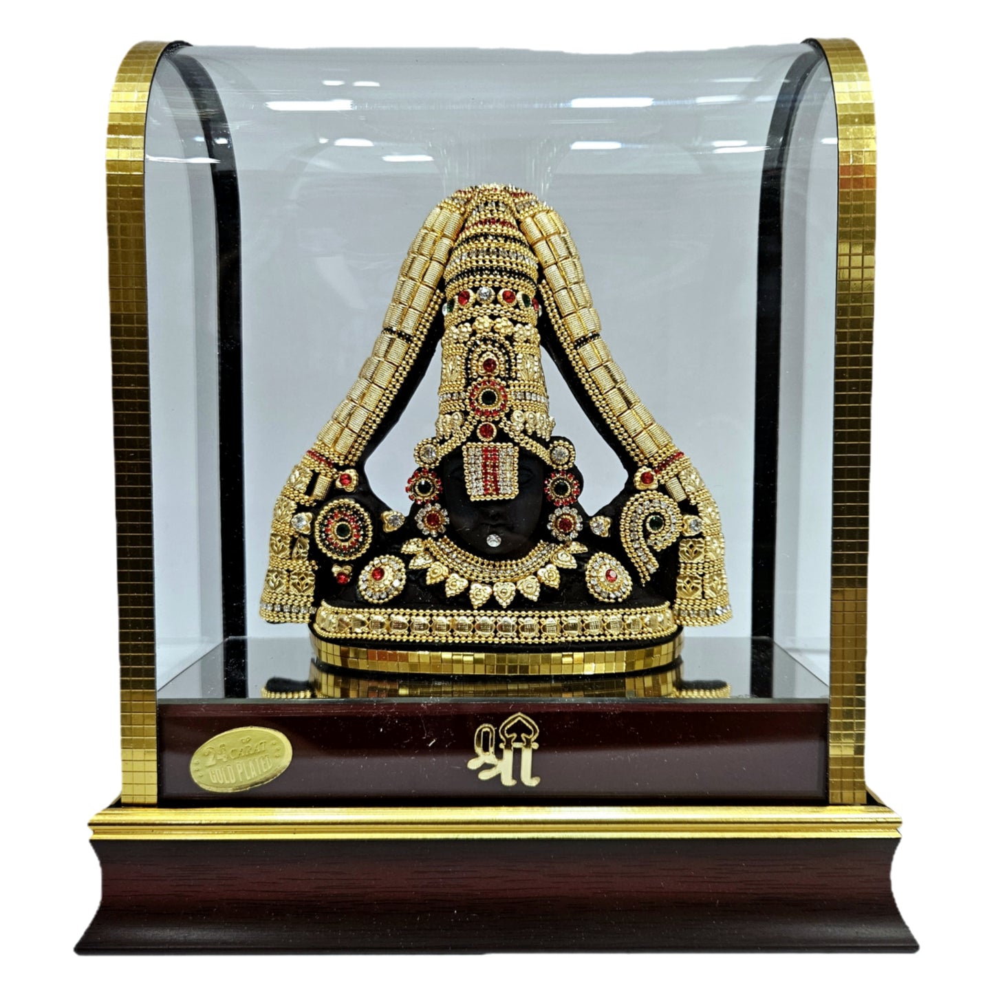 24 carats gold plated Balaji Idol in transparent protective cabin with attractive decorative stones designed Statue Showpiece
