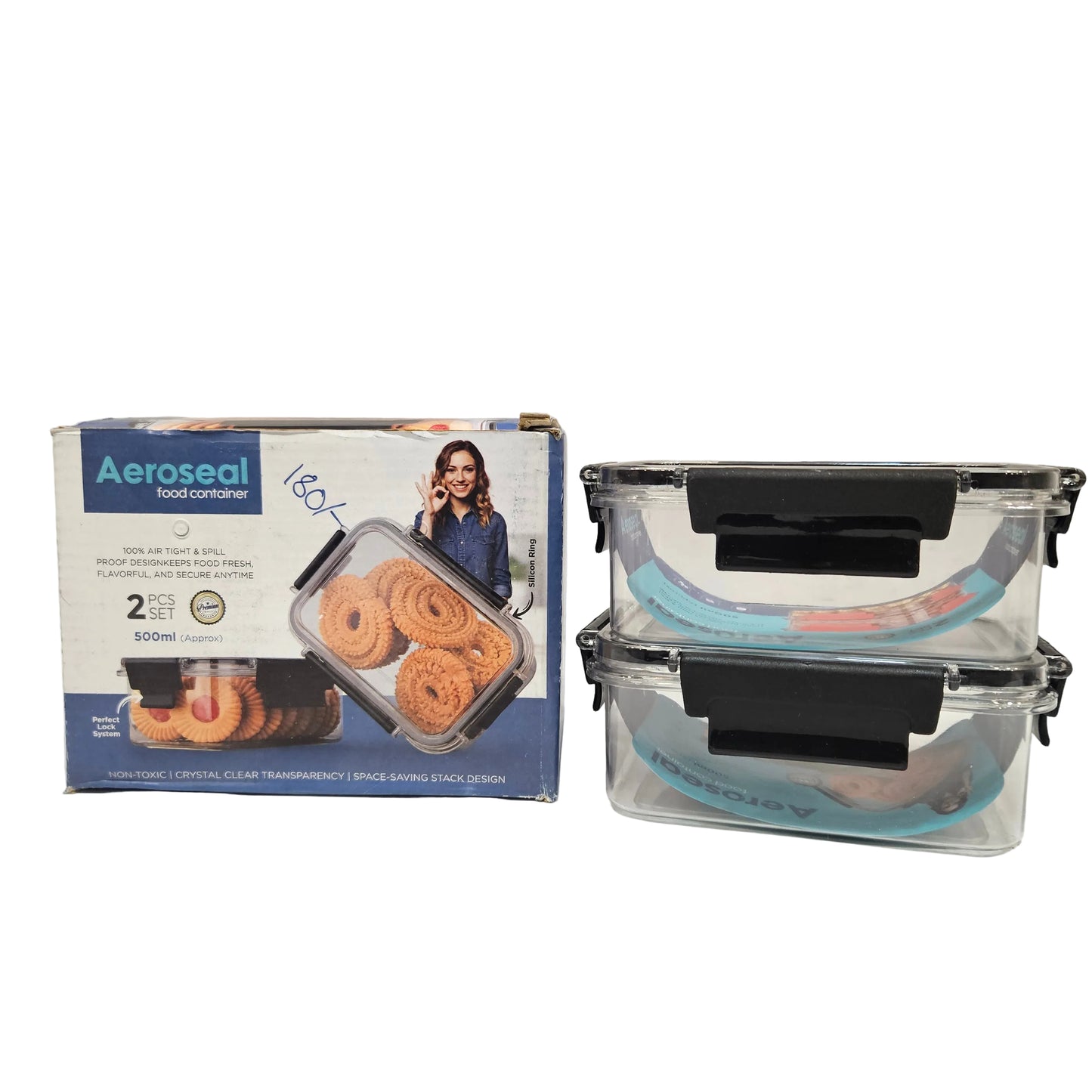 Aeroseal Transparent airtight storage container 2pcs set perfect for Return gifting purpose(Approx 500ml)