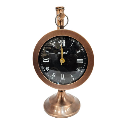 Zegar brand antique-style table clock features a brushed copper finish and a Roman numeral dial table clock