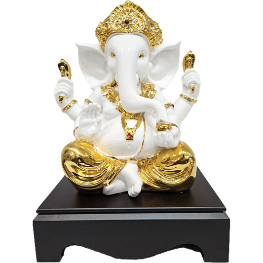 Premium Polyresin Ganesha Murti Metallic Gold & Marble Finish Ganpati Idol for Home Temple, Vastu Decor & Festive Gifting