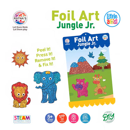RATNA'S Foil Art Jungle Junior Craft Kit, STEAM Powered Art & Craft Kit, Foil Fun Mess Free Creative Activity DIY Kit for Kids