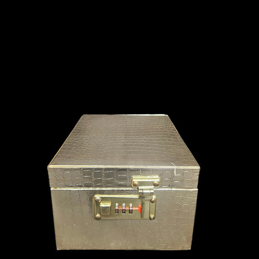 Luxurious Gold Jewelry Box with Combination Lock, Textured Pattern Storage Case, Beige Velvet Interior, Multiple Compartments for Rings, Necklaces
