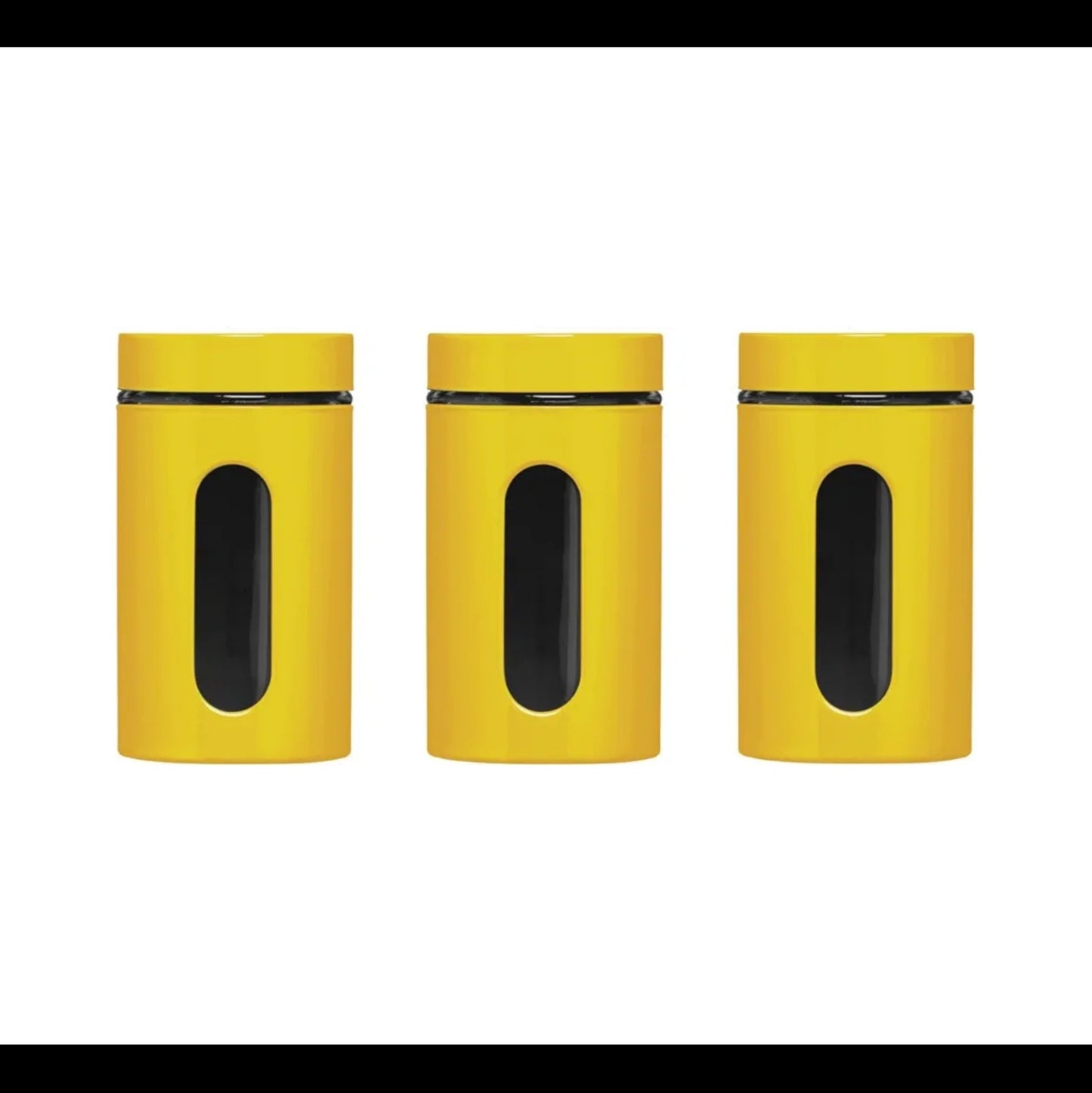 Tea Coffee Sugar Storage Jars Canisters Set of 3 Colour Enamel On Steel Glass