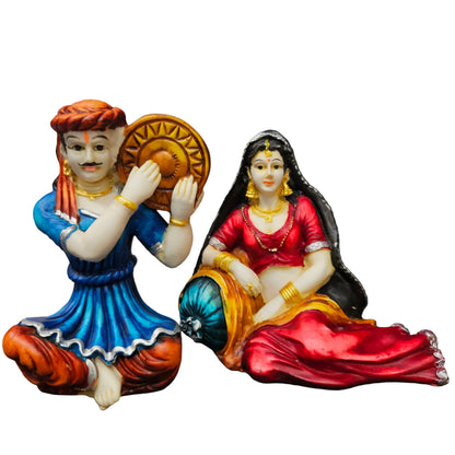 Rajasthani Showpiece figures 8pcs set Couple Man & Lady Playing Musical Instrument Home Decor Resin Traditional Village Decorative Showpiece Statue Living Room